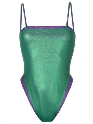 Green and purple Lamè Double Maillot Swimsuit