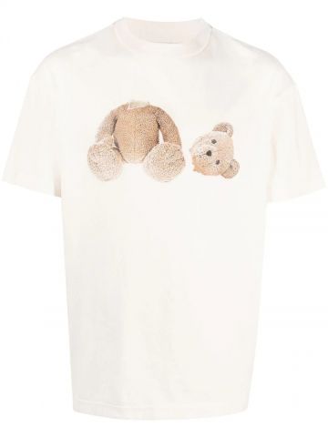 Maglietta in cotone con orsetto bianco