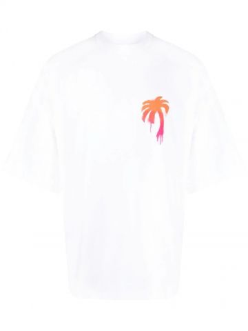 Oversize white T-shirt with patent-effect Palm print