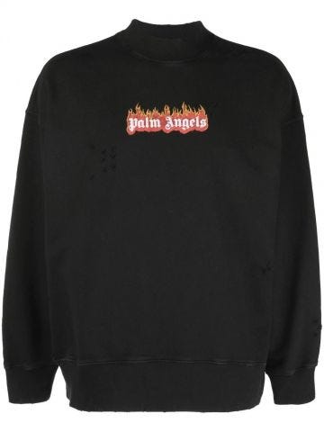 Black Burning Logo-print distressed sweatshirt