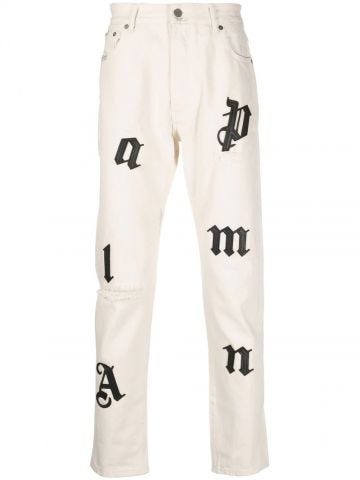 White straight jeans with applique