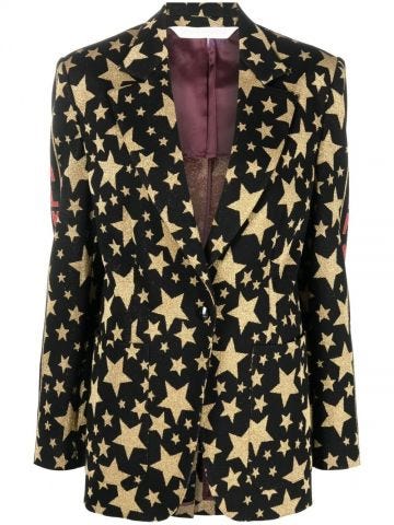 Black and gold glitter star-print single breasted blazer