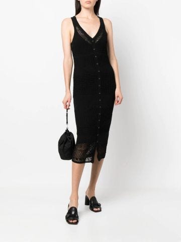 Black knit midi dress with v-neckline