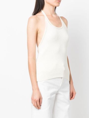 White knit top with back neckline