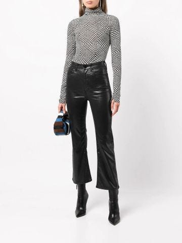 Black leather-effect flared crop jeans