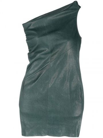 Green one-shoulder leather mini dress