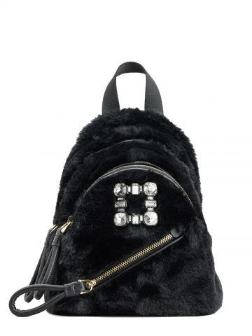 Faux fur 'Walky Viv' backpack with rhinestone buckle