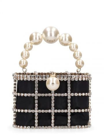 Holli black crystal-embellished satin handbag