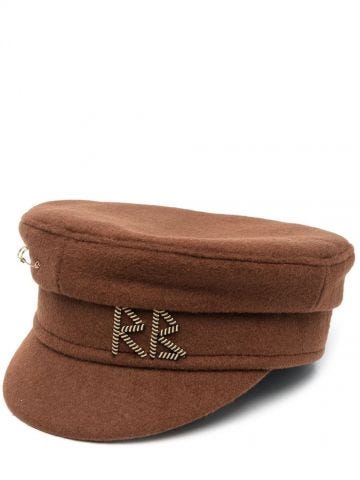 Brown logo-letter baker boy cap