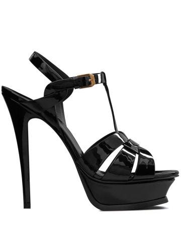 Black Tribute sandals with patent leather platfom