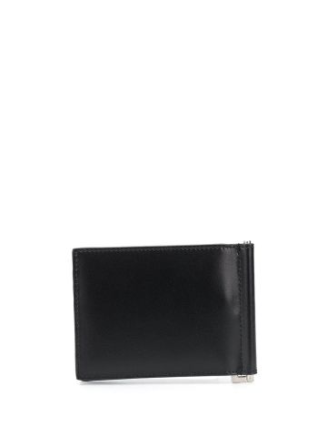 Portafoglio nero con clip per banconote in pelle opaca