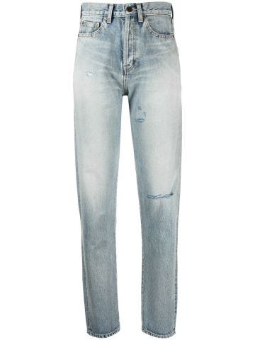 Light blue straight high-waisted jeans