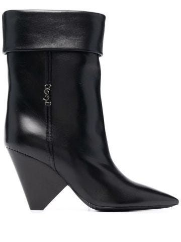 Niki black boots with logo plaque