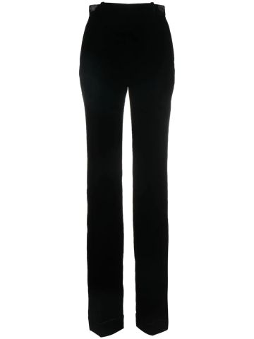 Straight black tailored velvet high-waisted pants