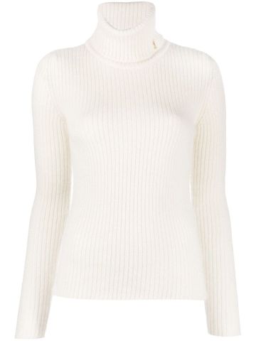 White ribbed logo turtleneck sweater