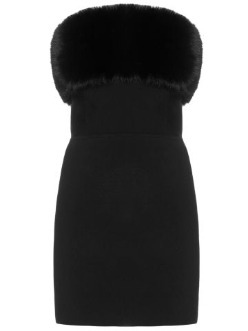 Black mini dress with faux fur