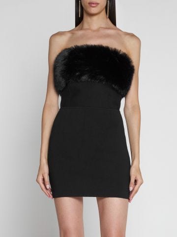 Black mini dress with faux fur