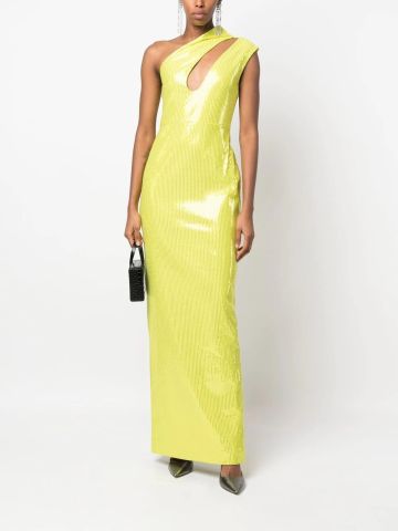 Yellow Elissa one-shoulder cut-out gown with sequins