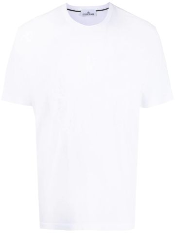 White cotton T-shirt embroidered with ton sur ton compass logo