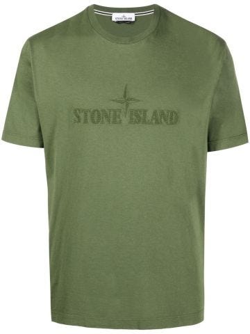 Green cotton T-shirt with ton sur ton embroidered logo