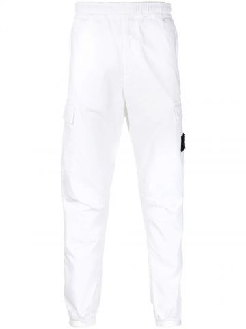 Compass-patch white cargo trousers