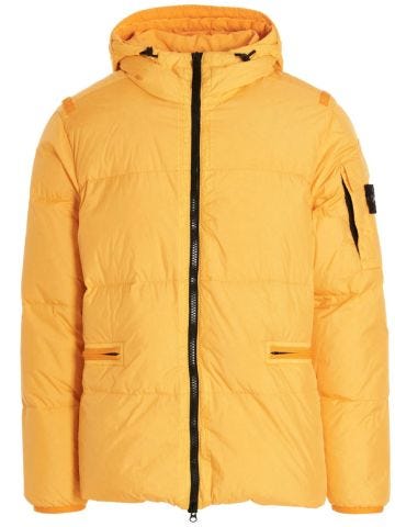Crinkle Reps R-NY yellow down jacket with compass logo on the arm
