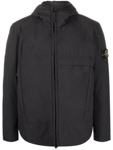 Black bomber jacket with hood and Compass logo application
