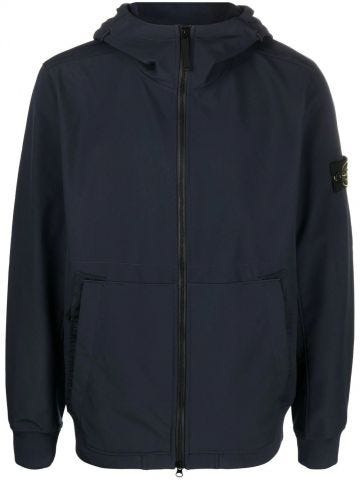 Blue logo-patch hooded zip-up jacket