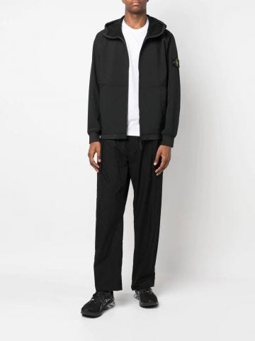 Black logo-patch hooded zip-up jacket