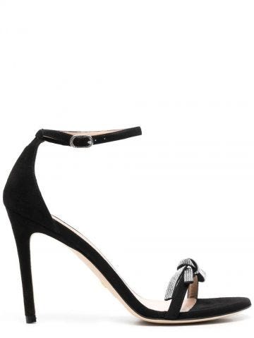 Crystal bow black heeled Sandals