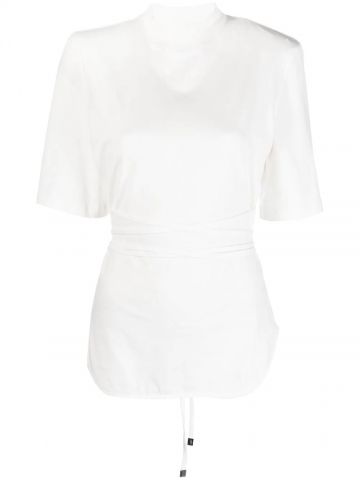 T-shirt Aurelie bianca con nodo in vita