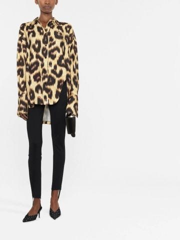 Leopard print shirt with asymmetrical flared hemline
