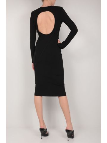Black stretch jersey midi Dress with cut-out