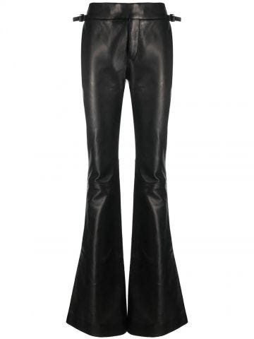 Black flared leather pants