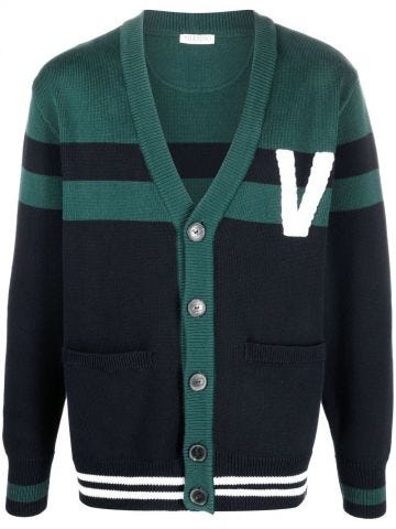 Embroidered logo blue and green Cardigan