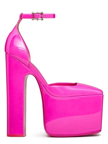 Fuchsia pumps with discobox platform in patent leather