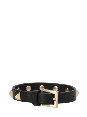 Black leather Bracelet with studs