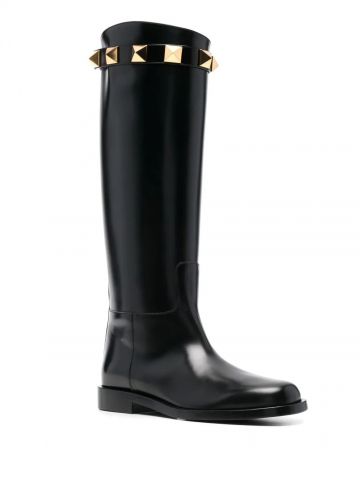 25mm Rockstud black embellished knee-high boots