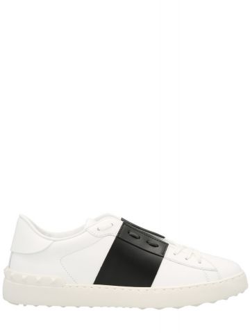 White Open Sneakers with black contrasting band
