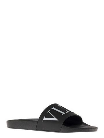Embossed VLTN logo black slides Sandals