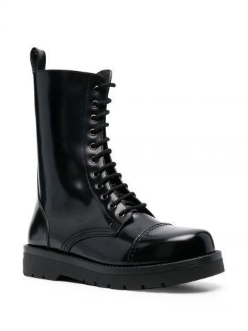 Black leather combat boots