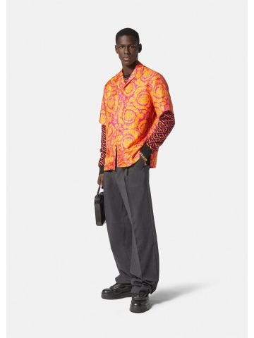 Camicia in seta con stampa Barocco Silhouette arancione