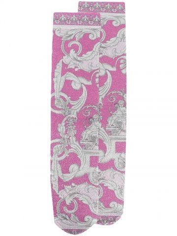 Calzini rosa con stampa Barocco
