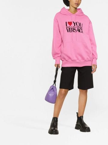 Pink hooded sweatshirt with crystal print