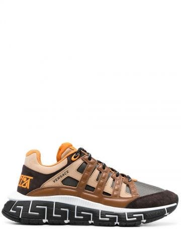 Greca brown-motif low-top sneakers
