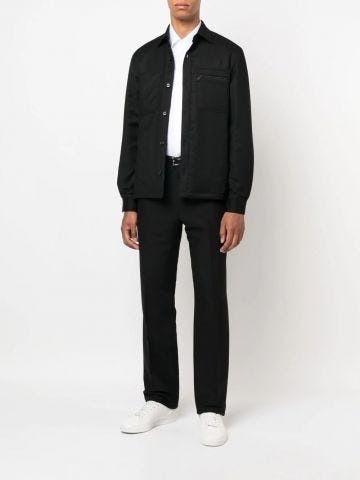 Black buttoned slim shirt jacket