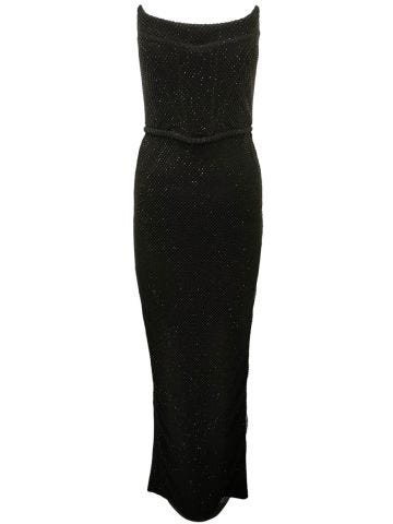 Black long bustier dress with rhinestones