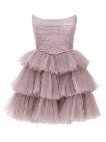 Pink flounced tulle short dress
