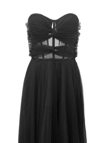 Black tulle long bustier dress