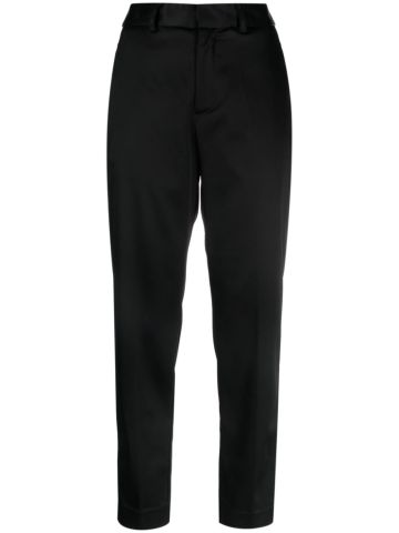 Satin-finish tapered trousers